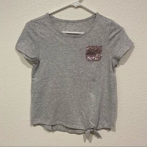 NWT kids gap grey sequin pocket bow short sleeve t shirt top